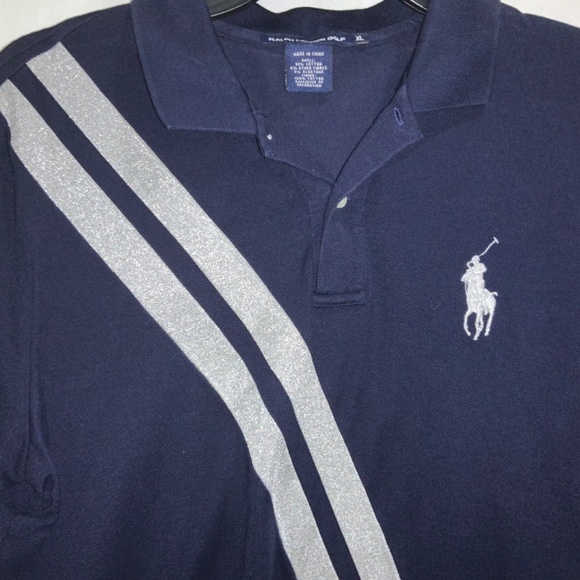 Ralph Lauren Golf Navy Silver polo Sz XL rugby Big Pony shimmer - Picture 3 of 7